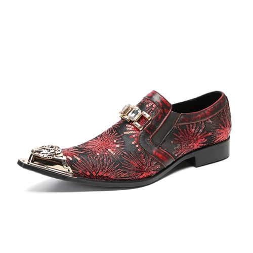 FSDIYU Anzugschuhe Herren, Britische Pailletten-Blumen-Herrenschuhe, Hochzeit, Party, Bankett, Nachtclub, Bühne, Gastgeber, Friseur, Uniform, Büro, Arbeitsschuhe, 37 EU,Red von FSDIYU