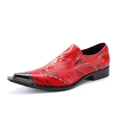 FSDIYU Anzugschuhe Herren, Lässige Herrenschuhe mit roter Stickerei, Hochzeit, Party, Bankett, Nachtclub, Bühne, Gastgeber, Friseur, Uniform, Büro, Arbeitsschuhe, 39 EU,Red von FSDIYU