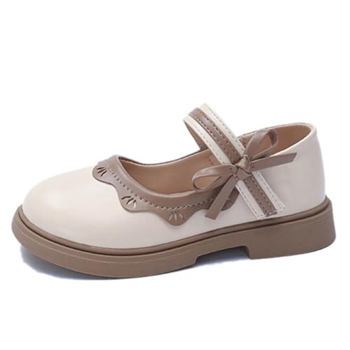 FStory&Winyee Ballerinas Girls Shoes Mädchen Mary Jane Halbschuhe Kleinkind Lederschuhe Schulschuhe für Kindergarten Geschenk Geburtstagsfeiern Alltag Blumenmädchen Weihnachten, Beige, 27 von FStory&Winyee