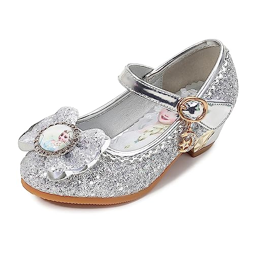 FStory&Winyee Mädchen Prinzessin Sandalen mit Absatz Kinder ELSA Schuhe Partei Glitzer Kristall Mädchen Kostüm Zubehör Karneval Verkleidung Party Aufführung Fasching Tanzball, Silber, 25 EU von FStory&Winyee