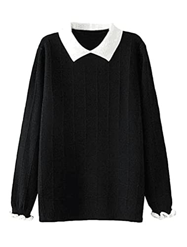 FTCayanz Damen Pullover Strickpullover Langarm Sweatshirt Elegant Langarmshirt Oversize Oberteile Tops Schwarz L von FTCayanz