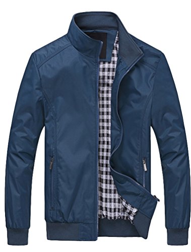 FTCayanz Herren Bomberjacke Übergangsjacke mit Stehkragen Jacke Kurz Mantel für Business Freizeit Blau XL von FTCayanz