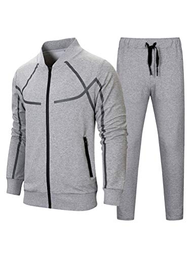 FTCayanz Herren Trainingsanzug Jogginganzug Sportanzug Männer Jogging Anzug Sweatshirt Hose 1-Grau XL von FTCayanz