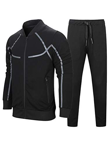 FTCayanz Herren Trainingsanzug Jogginganzug Sportanzug Männer Jogging Anzug Sweatshirt Hose 1-Schwarz XL von FTCayanz