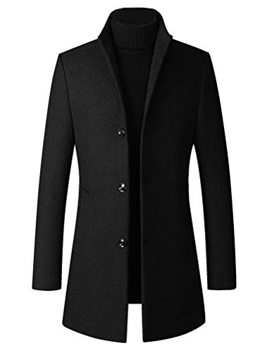 FTCayanz Herren Trenchcoat Wollmischung Slim Fit Top Coat Einreihig Business Overcoat - Schwarz - Small von FTCayanz