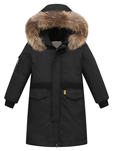 FTCayanz Kinder Daunenjacken Winterjacke mit Kapuze Lang Jacken für Jungen Mädchen Mäntel warm Wintermantel Schwarz Körpergröße 120-130 von FTCayanz