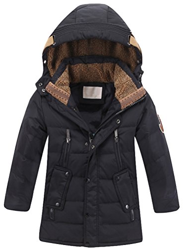 FTCayanz Winterjacke Jungen Mädchen Jacke Kinder Kapuze Daunenjacke Warm Verdickte Wintermantel Winter Steppjacke Schwarz 170 von FTCayanz