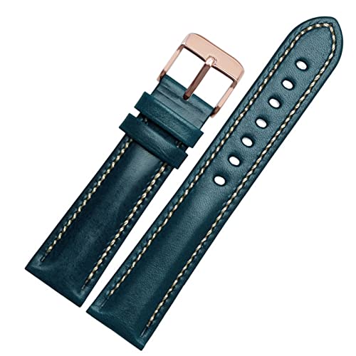 FUKUZL Für klassische Allzweck -Weave -Weave -Band -Modemarkenband 18mm 20mm 21mm 22 mm echtes Leahther Armband (Color : Blue-rose gold, Size : 20mm) von FUKUZL