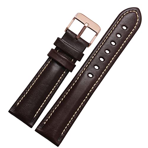 FUKUZL Für klassische Allzweck -Weave -Weave -Band -Modemarkenband 18mm 20mm 21mm 22 mm echtes Leahther Armband (Color : Brown-rose gold, Size : 20mm) von FUKUZL