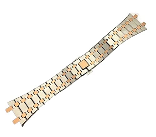 FUKUZL Schwarz Gold Silber Armband 21mm 26mm Männer Frauen Edelstahl Uhrenarmband Armband für AP ROYAL OAK Riemen Faltschließe (Color : Middle rose strap, Size : 21mm) von FUKUZL