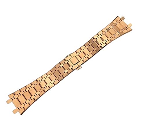 FUKUZL Schwarz Gold Silber Armband 21mm 26mm Männer Frauen Edelstahl Uhrenarmband Armband für AP ROYAL OAK Riemen Faltschließe (Color : Rose strap, Size : 26mm) von FUKUZL