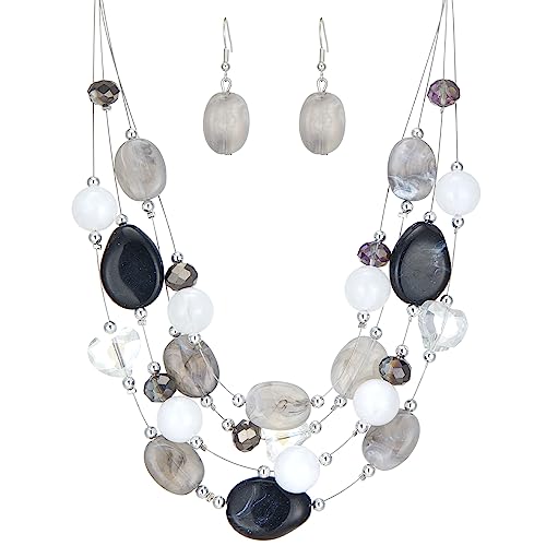 FULU AUTUMN Chunky Statement Kette Damen Mehrreihige Perlenkette und Ohrringe Modeschmuck Set für Frauen Mama Frau Oma Muttertags Geschenk(1-Black white colorful) von FULU AUTUMN