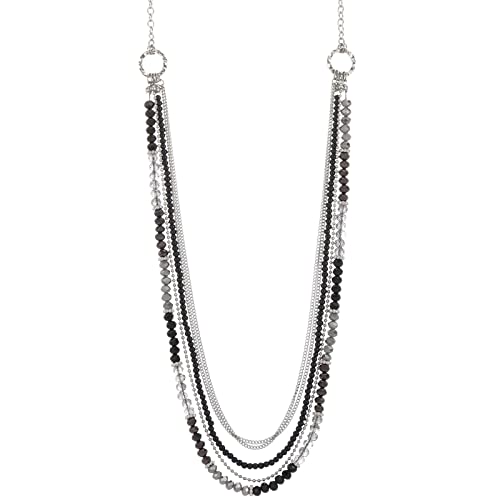 FULU AUTUMN Damen Statement Kette Lange Perlenkette Silber Chain Zwei Strang Modeschmuck Halskette Geburtstagsgeschenk(03-Black) von FULU AUTUMN