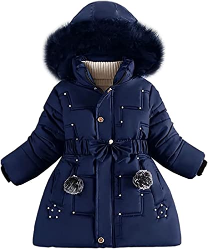 FULUOYIN Winterjacke Mädchen mit Fellkapuze Mantel Parka Verdichte Jacke mit Schleife und Kunstperle Design von FULUOYIN