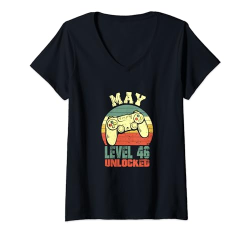 Damen Lustiger 46. Geburtstag Gamer Boy Men Level 46 freigeschaltet Mai 1978 T-Shirt mit V-Ausschnitt von FUNNYEXPRESS