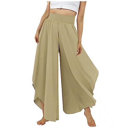 Culottes Hosen Damen Leichte Sommerhose, Damen Wickelhose mit Schlitz Weites Bein Rüschen Hose Damen Sommer Yogahose Leicht Luftige Sommerhosen Plissee Bequeme Sporthose für Frauen Schlaghose von FUPODD