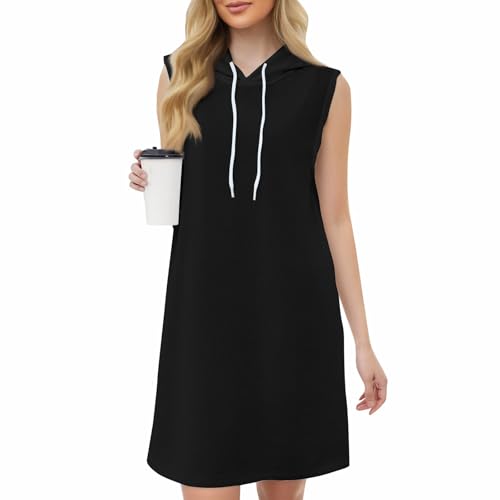 Damen Kleider Sommer Kurz Ärmellos Blusenkleid Frauen A Linie Elegant Sommerkleid Mit Kapuze Tunnelzug Tshirtkleid Locker Sommerkleider Damen Leicht Und Luftig Oversize Tunika Kleid Jersey Damen Kleider Sommer Kurz Ärmellos Blusenkleid Frauen A Linie Elegant Sommerkleid Mit Kapuze Tunnelzug Tshirtkleid Locker Sommerkleider Damen Leicht Und Luftig Oversize Tunika Kleid Jersey von FUPODD