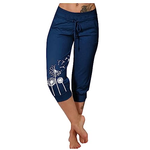 FUPODD 3/4 Hose Damen Sommer Sporthose Damen Kurz Leggings High Waist Jogginghose Mit Kordelzug Jeggings Leicht Und Luftig Dreiviertel Hose Große Größen Yogahose Frauen Eng Baumwolle von FUPODD