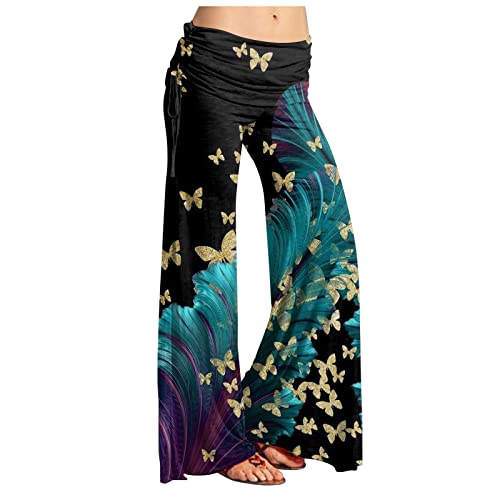 FUPODD Damen Haremshose Pumphose Aladinhose Bunt Blumen Boho Hose Druckn Flatterhose Schlaghose Palazzo Hose Druckn Yogahose Wickelhose Freizeithose Weites Bein Pumphose Baggy Schlabberhose Vintage von FUPODD