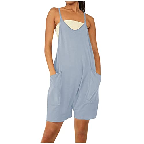 FUPODD Hosenanzüge für Damen Hosenanzug Damen kurz Jumpsuit Elegant Sommer Kuschel ärmelloser Overall Rückenfreier Playsuit Damen Vintage Latzhose Weites Bein Mit Taschen Latzhose Seiten Tasche von FUPODD