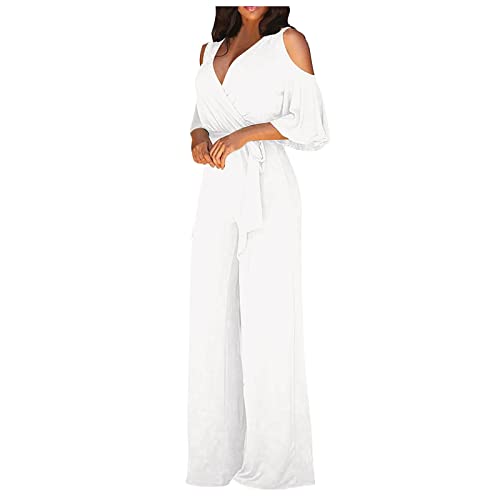 FUPODD Hosenanzug Damen Festlich Hochzeit Jumpsuit Damen Sommer Lang Hosenanzüge für Damen Overall Sexy Elegant Overall Damen Sommer ärmellos Latzhose Weites Bein Onesie Dünn Playsuit Cut Out von FUPODD