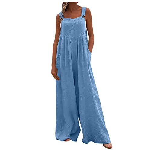 FUPODD Hosenanzug Damen Festlich Hochzeit Jumpsuit Damen Sommer Overall Damen Jumpsuit Lang Overall mit Taschen Onesie Latzhose Woman Einfarbig Arbeitshose Latzhose Romper von FUPODD