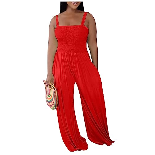 FUPODD Jumpsuit Damen Sommer äRmellos Jeans Overall Damen Jumpsuit Lang Overall mit Taschen Und V-Ausschnitt Onesie Latzhose Woman Einfarbig Arbeitshose Damen Latzhose Romper Damen Große Größen von FUPODD