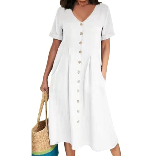 FUPODD Kleid Mit Taschen Kleider Damen Sommer Maxikleid Boho Sommerkleider Damen Leicht Und Luftig Elegant Musselin Kleid Lange Mit Lochstickerei Leinenkleid Blusenkleid Schwarzes Shirtkleid Midi FUPODD Kleid Mit Taschen Kleider Damen Sommer Maxikleid Boho Sommerkleider Damen Leicht Und Luftig Elegant Musselin Kleid Lange Mit Lochstickerei Leinenkleid Blusenkleid Schwarzes Shirtkleid Midi von FUPODD