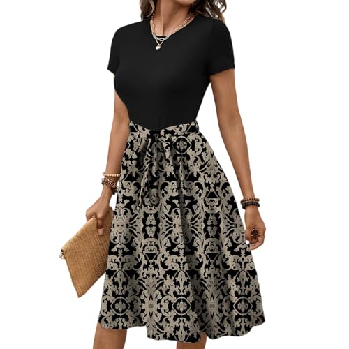 FUPODD Sommerkleid Damen Knielang Mit Ärmeln Kleid Schwingendes Elegantes Kleider Blumenmuster Geblümt Sommerkleider Muster Bedruckt Strandkleid Bunt Farbblock Damenkleider Leichtes Luftiges Alltag FUPODD Sommerkleid Damen Knielang Mit Ärmeln Kleid Schwingendes Elegantes Kleider Blumenmuster Geblümt Sommerkleider Muster Bedruckt Strandkleid Bunt Farbblock Damenkleider Leichtes Luftiges Alltag von FUPODD