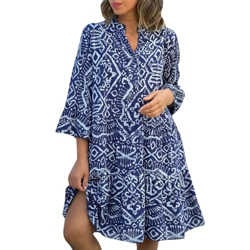FUPODD Tunika Kleid Damen Sommer Kurz Sommerkleid Knielang Musselin Blusenkleid Elegant Dreiviertelarm Volant Sommerkleider Leicht Luftig Kleider V Ausschnitt Mit Knopfleiste Volantkleider Muster FUPODD Tunika Kleid Damen Sommer Kurz Sommerkleid Knielang Musselin Blusenkleid Elegant Dreiviertelarm Volant Sommerkleider Leicht Luftig Kleider V Ausschnitt Mit Knopfleiste Volantkleider Muster von FUPODD