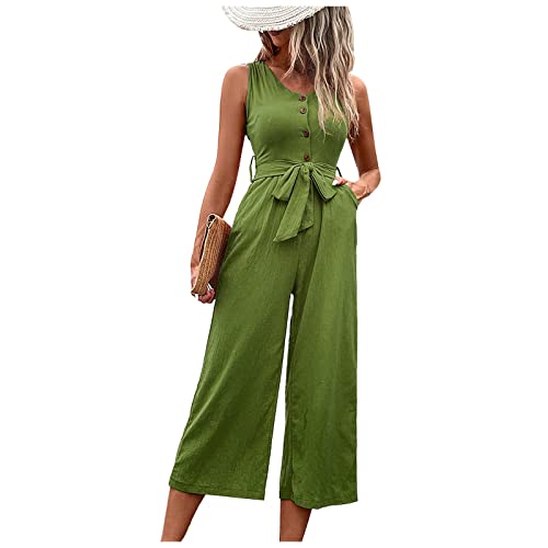 FUPODD Women'S Jumpsuits & Playsuits Jumpsuit Kurz Sommer Locker Onesie Damen Kuschelig ärmelloser Einfarbiger Overall Jumpsuit Elegant Elastischer Bund Latzhose Weites Bein Playsuit Kurz Vintage von FUPODD