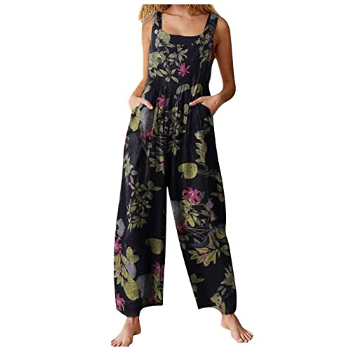 FUPODD hosenanzüge für damen Party Jumpsuit Damen Lang Schnittmuster Boho sommer italienische mode damen overall Rückenfreier Gemütlich Latzhose ärmelloser Onesie Blumen von FUPODD