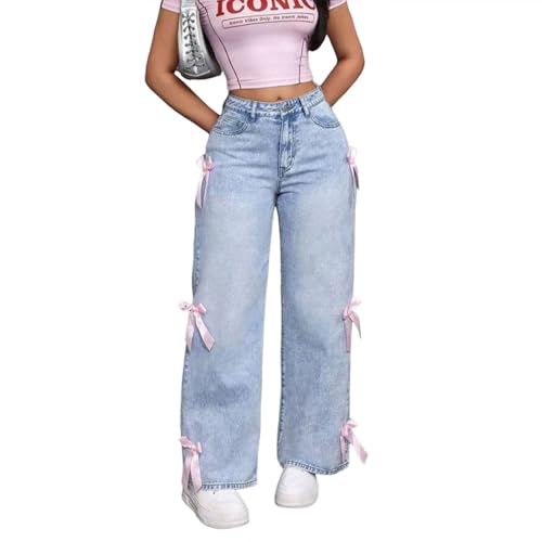Jeans Damen Breite Jeanshose High Waist Freizeithose Stylische Jeanshosen Schleife Cargohose Boyfriend Schlaghose Baggy Denim Hosen Frauen Wide Leg Hose Geschnitten Damenhose Streetwear Jeans Damen Breite Jeanshose High Waist Freizeithose Stylische Jeanshosen Schleife Cargohose Boyfriend Schlaghose Baggy Denim Hosen Frauen Wide Leg Hose Geschnitten Damenhose Streetwear von FUPODD