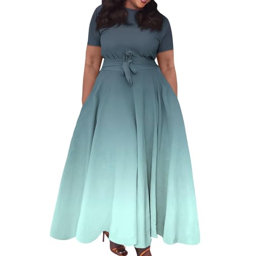 Kleid Damen Elegant Große Größen Sommerkleid Lang Luftig Hohe Taille Blusenkleid Übergröße Maxi Kleider A Linie Farbverlauf Sommerkleider Leicht Kurzarm Gürtel Partykleid Für Mollige Frauen Kleid Damen Elegant Große Größen Sommerkleid Lang Luftig Hohe Taille Blusenkleid Übergröße Maxi Kleider A Linie Farbverlauf Sommerkleider Leicht Kurzarm Gürtel Partykleid Für Mollige Frauen von FUPODD