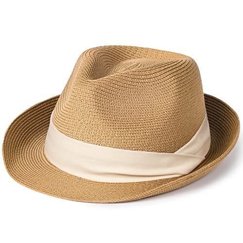 FURTALK Fedora Damen Panamahut Herren Strohhut im Trilby-Look Sommerhut Verschiedene Größen Strandhut von FURTALK