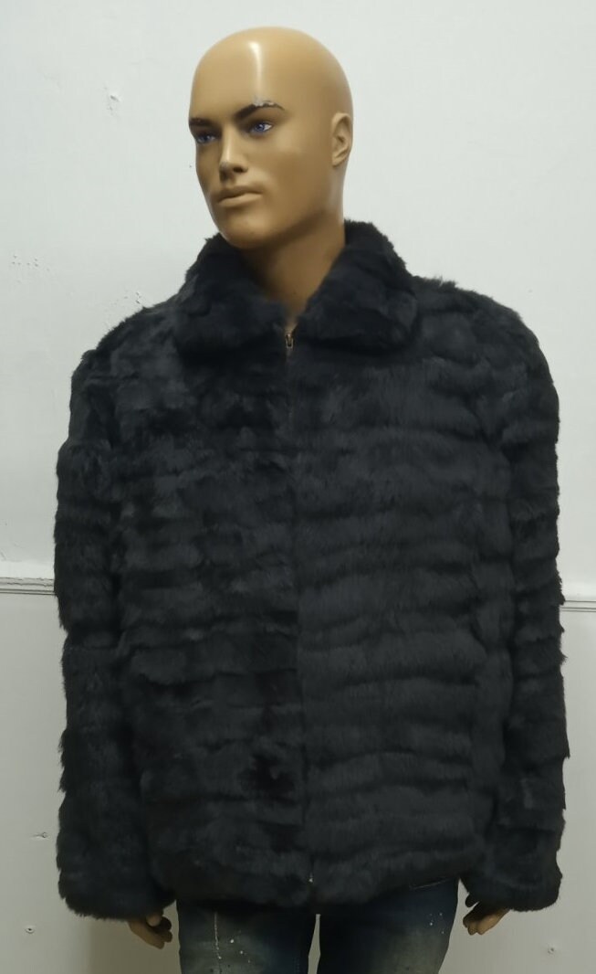 Herren Graue Rex Chinchilla Jacke, Pelzjacke, Fell Bomber, Felljacke von FURryCreating