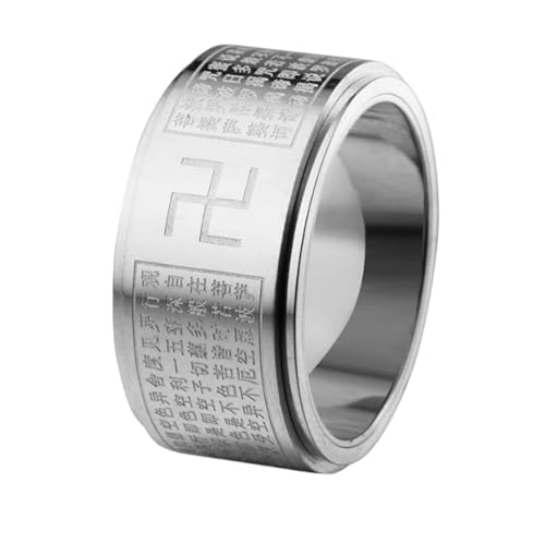 FUSHENGTER Ring Herren Ringe Männer Fingerring Damen Biker Ring Ehering Chinesischer Mode-Stil, Buddhismus, Punk, klobiger Ring für Männer, Charm, Glücksbringer, Amulett, Geschenk, 10 weiß von FUSHENGTER