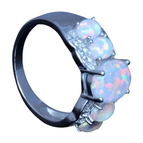 FUSHENGTER Ring Herren Ringe Männer Fingerring Damen Biker Ring Ehering Modische Eiform-Feueropal-Steine-Ringe für Damen, trendige Accessoire-Ringe, 12 WEISS von FUSHENGTER