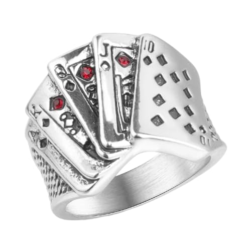 FUSHENGTER Ring Herren Ringe Männer Fingerring Damen Biker Ring Ehering Pokerring Solid Rock Punk Ringe für Männer Frauen Straight Flush Black Signet 8 WEISS von FUSHENGTER