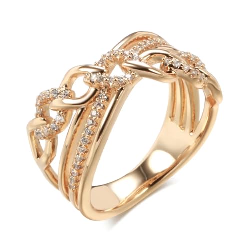 FUSHENGTER Ringe Damen Ring Für Damen Frauen Finger Herren Geschenk 585 Rosegoldcolor Natürlicher Zirkon Große Ringe Für Frauen Einzigartiger Kreuzring Mode Hochzeit Party 10 Weiss von FUSHENGTER