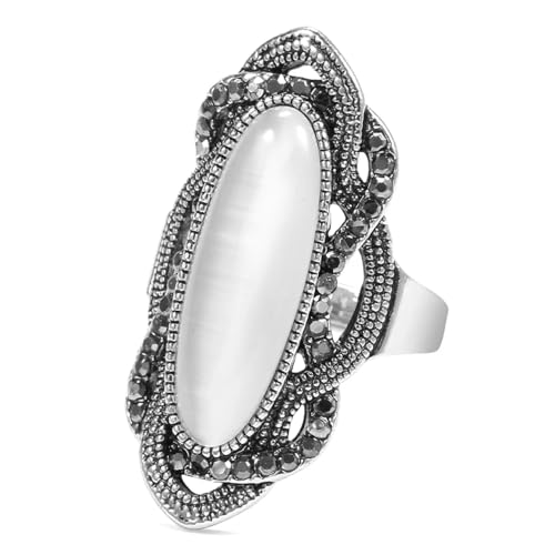 FUSHENGTER Ringe Damen Ring Für Damen Frauen Finger Herren Geschenk Böhmischer Schwarzer Steinring Aaa Grauer Kristall Große Ovale Ringe Für Frauen Vintage 10 Weiss von FUSHENGTER