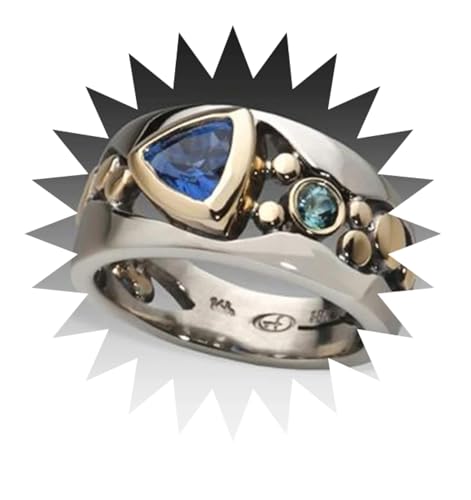 FUSHENGTER Ringe Damen Ring Für Damen Frauen Finger Herren Geschenk Eleganter Damenmode-Ring, Aushöhlen, Blaue Steinringe Für Damen, 6 Weiß von FUSHENGTER