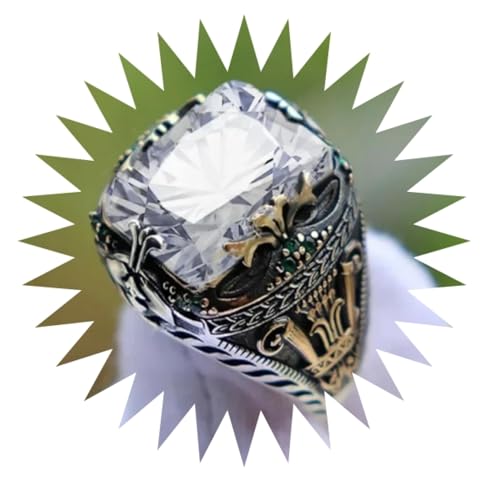 FUSHENGTER Ringe Damen Ring Für Damen Frauen Finger Herren Geschenk Handgefertigte Retro-Ringe Für Herren, Geschnitzter Ring, Mystischer Zirkon, Punk-Motorradfahrer-Ring, 10 Weiß von FUSHENGTER