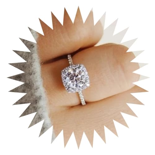 FUSHENGTER Ringe Damen Ring Für Damen Frauen Finger Herren Geschenk Klassische Verlobungsringe Für Damen, Modischer Ring Mit Weißen Zirkonsteinen, 10 Weiß von FUSHENGTER