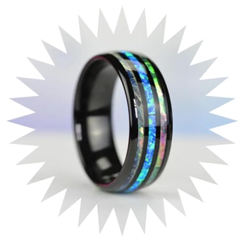 FUSHENGTER Ringe Damen Ring Für Damen Frauen Finger Herren Geschenk Mode 8Mm Rosegold Farbe Hochzeit Männer Ringe Abalone Shell Blau Opal Ringe Männer Hochzeit 11 Blackcolor von FUSHENGTER