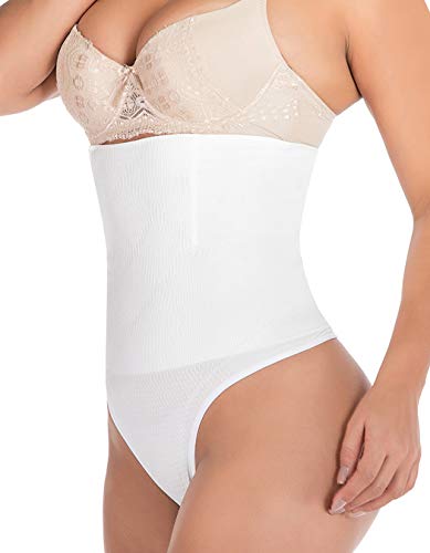 FUT Tanga Shapewear für Damen, hohe Taille, Körperformer, Bauchkontrolle, Unterwäsche, Unterkleid, Shaping, Höschen, Miedergürtel, Weiss/opulenter Garten, XS-S von FUT