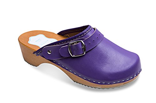 FUTURO FASHION® - Damen Clogs - gesund & natürlich - Echtleder - Holzsohle - Unisex-Farben - einfarbig - Größe 36-42 - Lila - 40 EU von FUTURO FASHION