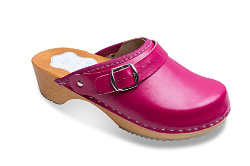 FUTURO FASHION® - Damen Clogs - gesund & natürlich - Echtleder - Holzsohle - Unisex-Farben - einfarbig - Größe 36-42 - Pink - 37 EU von FUTURO FASHION