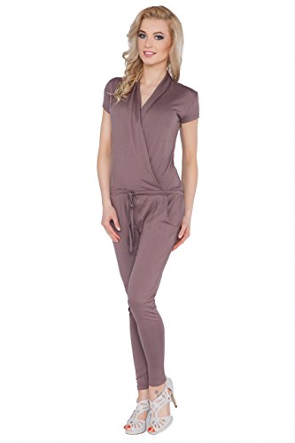 FUTURO FASHION® - Damen Jumpsuit mit Taschen - V-Ausschnitt - Wickel-Optik - Größe 36-46 - 1080 - Cappuccino - 46 (XXXL) von FUTURO FASHION