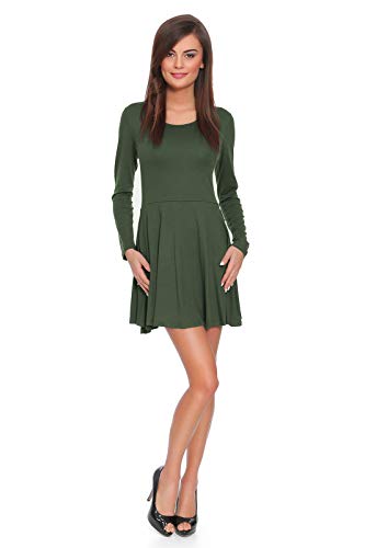 FUTURO FASHION® - Damen Minikleid - langärmlig & elegant - Jersey - einfarbig - Größe 36-46 - FT2520 - Khaki - 36 (S) von FUTURO FASHION